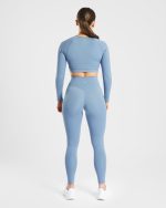 Staple Long Sleeve Crop Top - Slate Blue - Image 4