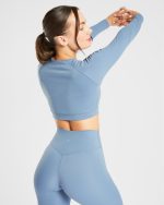 Staple Long Sleeve Crop Top - Slate Blue - Image 7