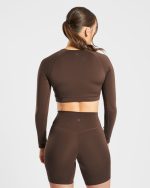 Staple Long Sleeve Crop Top - Brown - Image 2