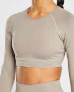 Staple Long Sleeve Crop Top - Muted Taupe - Image 5