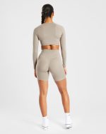 Staple Long Sleeve Crop Top - Muted Taupe - Image 4
