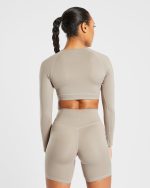 Staple Long Sleeve Crop Top - Muted Taupe - Image 2