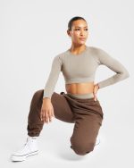 Staple Long Sleeve Crop Top - Muted Taupe - Image 8