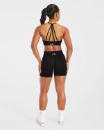 Essential V Neck Strappy Sports Bra - Black - Image 4