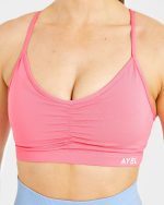 Essential Ruched Sports Bra - Coral Pink - Image 5