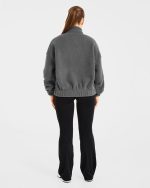 Varsity Oversized Fleece Zip Up Jacket - Charcoal - Image 4