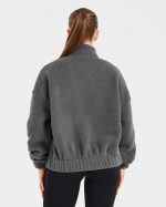 Varsity Oversized Fleece Zip Up Jacket - Charcoal - Image 2