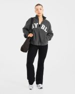 Varsity Oversized Fleece Zip Up Jacket - Charcoal - Image 8