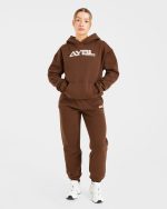 Retro Embroidered Oversized Hoodie - Brown - Image 3