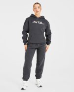 Retro Embroidered Oversized Hoodie - Charcoal - Image 3