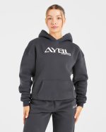 Retro Embroidered Oversized Hoodie - Charcoal