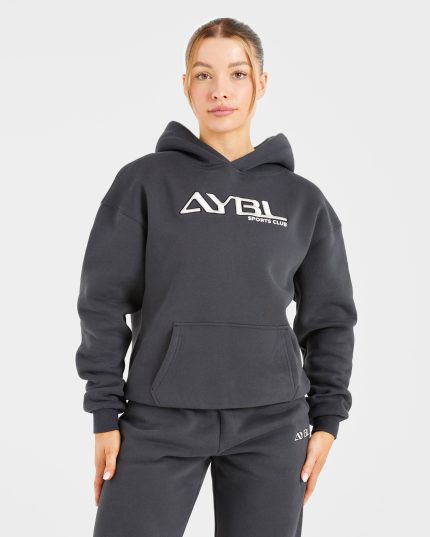 Retro Embroidered Oversized Hoodie - Charcoal