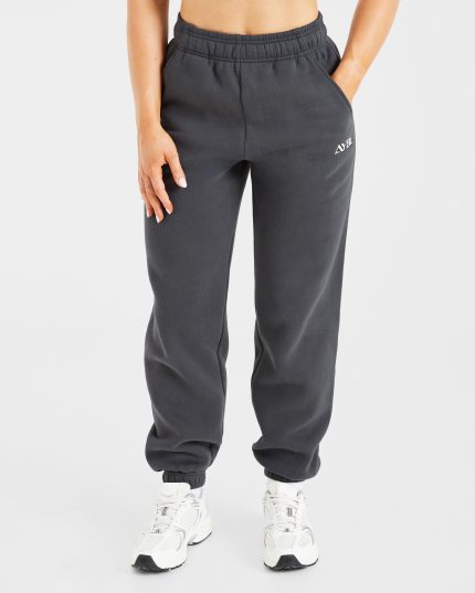 Retro Embroidered Oversized Joggers - Charcoal