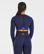 Empower Seamless Long Sleeve Crop Top - Navy - Image 2
