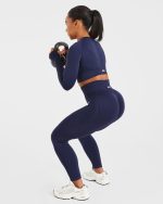 Empower Seamless Long Sleeve Crop Top - Navy - Image 7