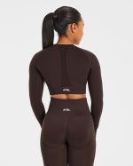 Empower Seamless Long Sleeve Crop Top - Cocoa Brown - Image 2