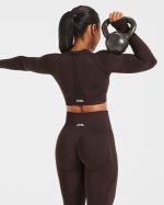 Empower Seamless Long Sleeve Crop Top - Cocoa Brown - Image 8