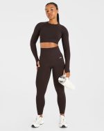 Empower Seamless Long Sleeve Crop Top - Cocoa Brown - Image 7