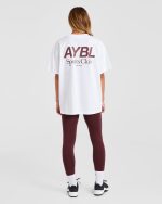 AYBL Sports Club Oversized T Shirt - White/Burgundy - Image 3