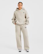 AYBL Sports Club Oversized Straight Leg Joggers - Sand/Navy - Image 3