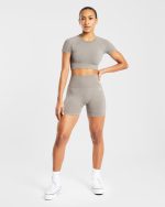 Empower Seamless Crop Top - Taupe Marl - Image 3