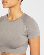 Empower Seamless Crop Top - Taupe Marl - Image 5