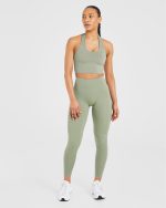 Staple Halterneck Crop Top - Olive Green - Image 3
