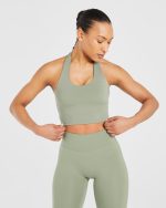 Staple Halterneck Crop Top - Olive Green - Image 7