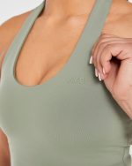 Staple Halterneck Crop Top - Olive Green - Image 5