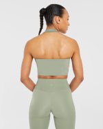 Staple Halterneck Crop Top - Olive Green - Image 2