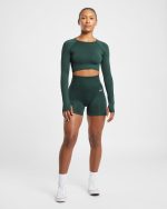 Empower Seamless Long Sleeve Crop Top - Dark Green - Image 11