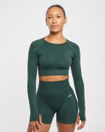 Empower Seamless Long Sleeve Crop Top - Dark Green - Image 9