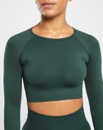 Empower Seamless Long Sleeve Crop Top - Dark Green - Image 13