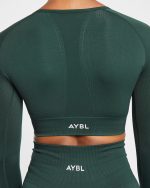 Empower Seamless Long Sleeve Crop Top - Dark Green - Image 14