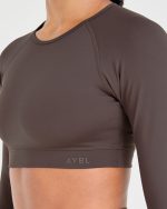 Staple Long Sleeve Crop Top - Coffee Brown - Image 5