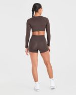 Staple Long Sleeve Crop Top - Coffee Brown - Image 4