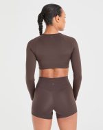 Staple Long Sleeve Crop Top - Coffee Brown - Image 2