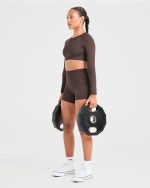 Staple Long Sleeve Crop Top - Coffee Brown - Image 7