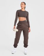 Staple Long Sleeve Crop Top - Coffee Brown - Image 8