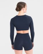 Staple Long Sleeve Crop Top - Navy - Image 2