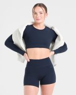 Staple Long Sleeve Crop Top - Navy - Image 7