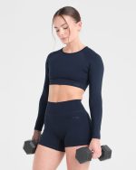 Staple Long Sleeve Crop Top - Navy - Image 8
