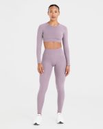Staple Long Sleeve Crop Top - Mauve Purple - Image 3