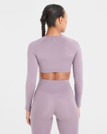 Staple Long Sleeve Crop Top - Mauve Purple - Image 2