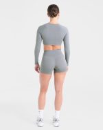 Staple Long Sleeve Crop Top - Grey - Image 4