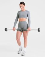 Staple Long Sleeve Crop Top - Grey - Image 7