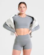 Staple Long Sleeve Crop Top - Grey - Image 8