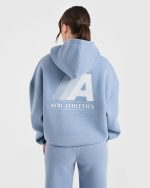 Retro Athletics Oversized Hoodie - Vintage Blue